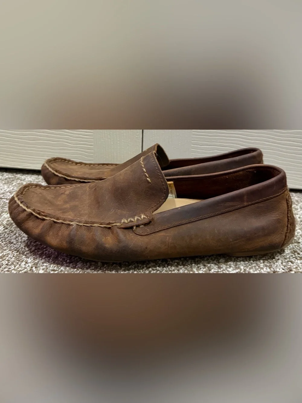 Treadlites by UGGS Loafers Driving Moccasins Brown Full-Grain Leather Men 9.5